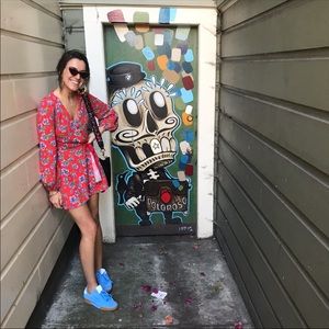 zara | red floral wrap romper “dress”